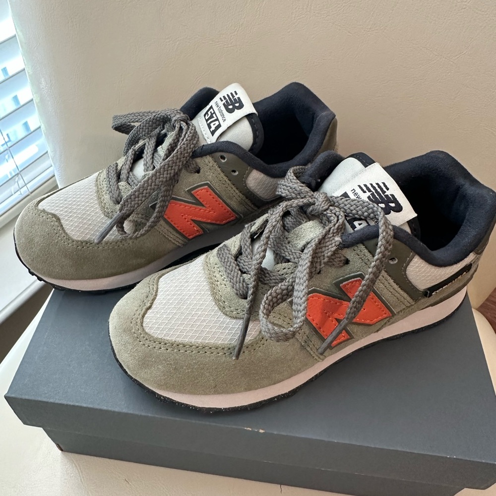 New Balance Kids' Olive and Orange Sneakers